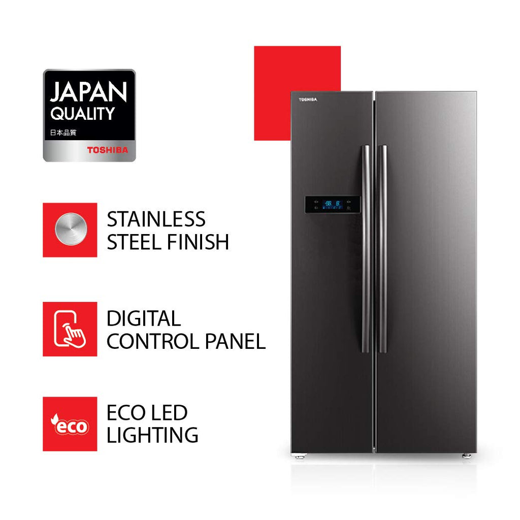 TOSHIBA 587 L with Inverter Side by Side Refrigerator (GR-RS530WE-PMI(06), Stainless Steel Finish)
