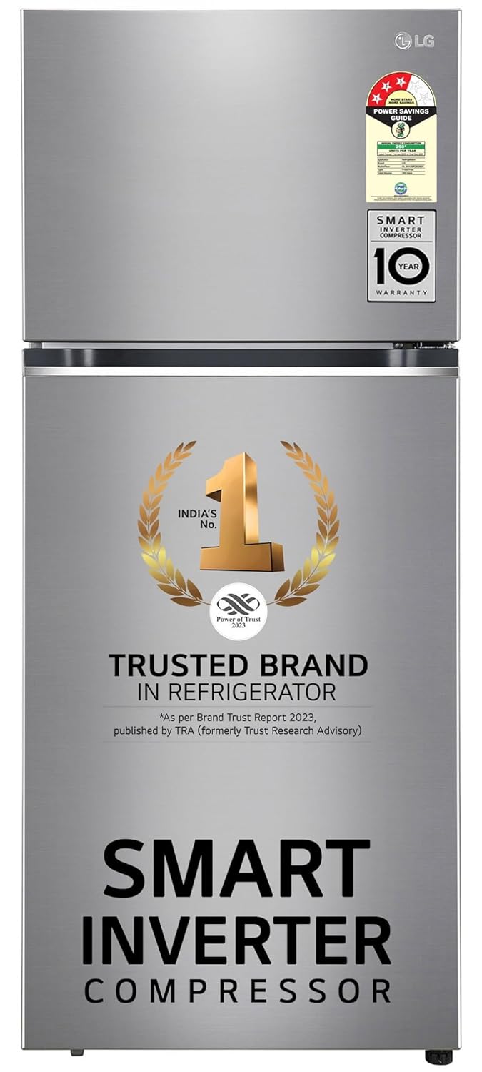 LG 380 L 3 Star Frost-Free Smart Inverter Double Door Refrigerator (GL-S412SPZX, Shiny Steel)