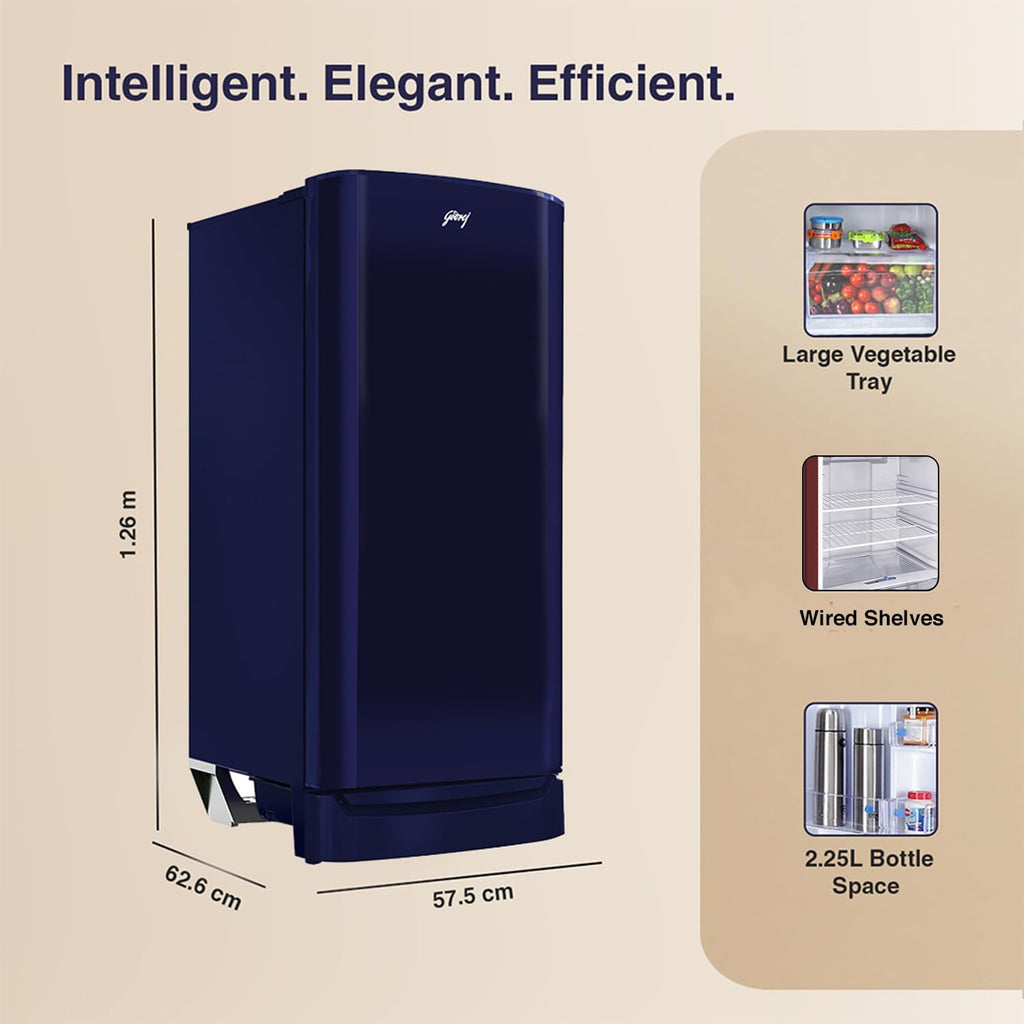 Godrej 183 L 3 Star | Farm Fresh Crisper Technology | Turbo Cooling Technology | Wide Shelf | Direct Cool Single Door Refrigerator(RD R190C WRF NY BL, Navy Blue)