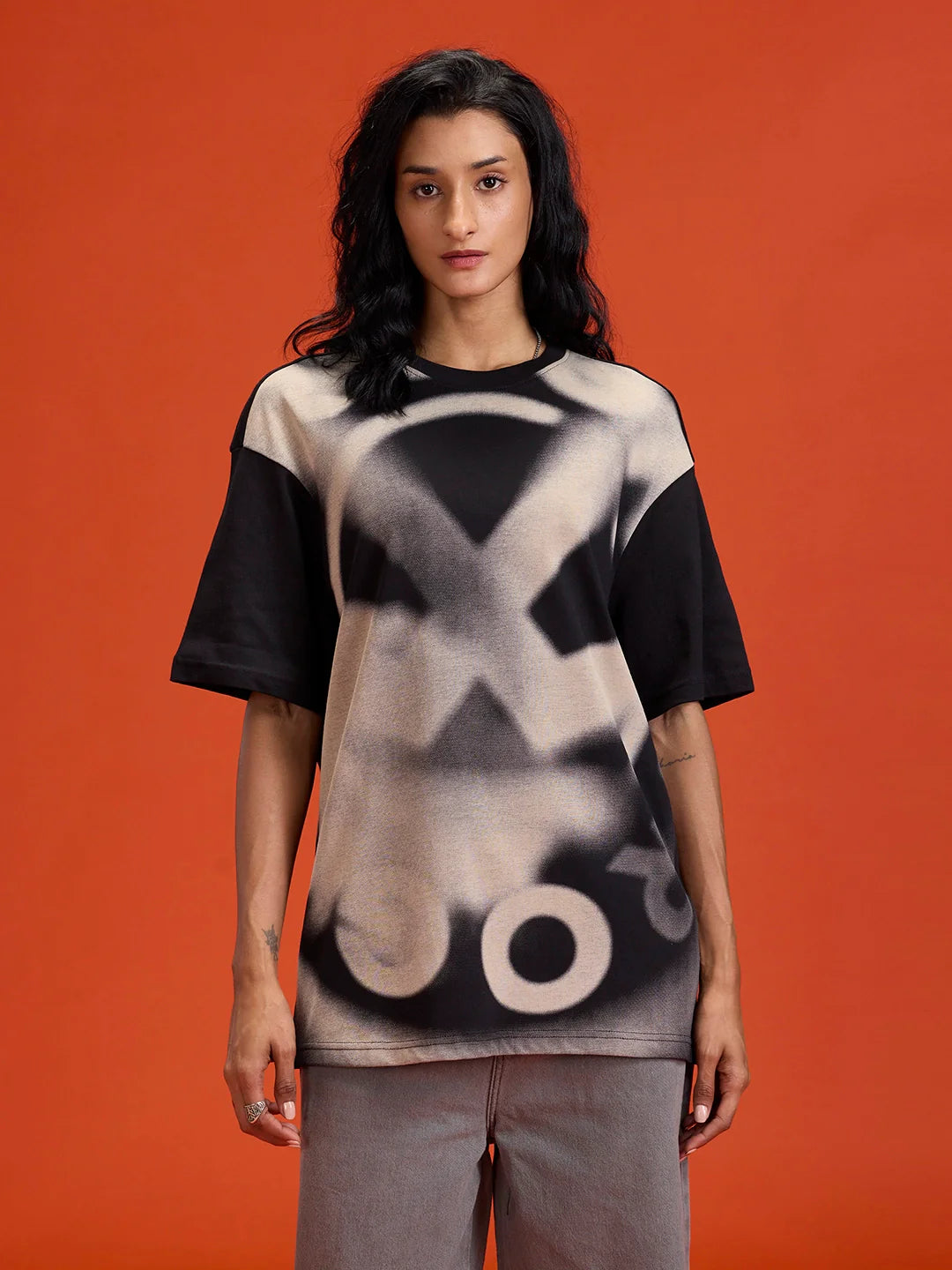 Wrogn Men’s Oversized Graphic Print T-Shirt | Black