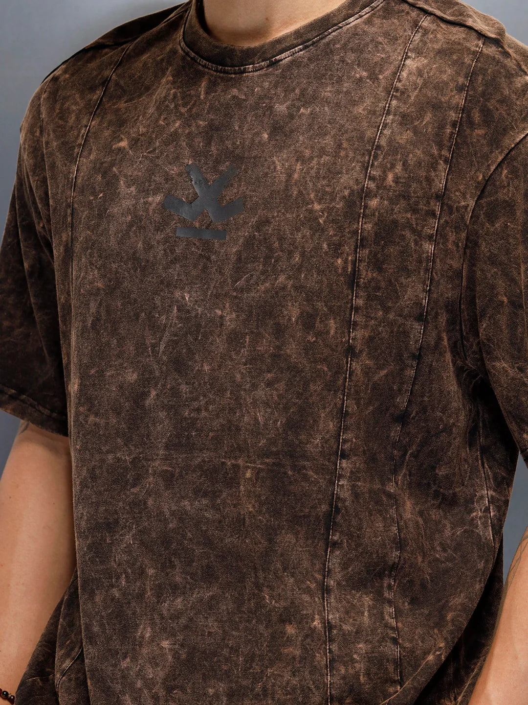 Acid Washed Oversized Fit Worgn Printed T-Shirt | Black