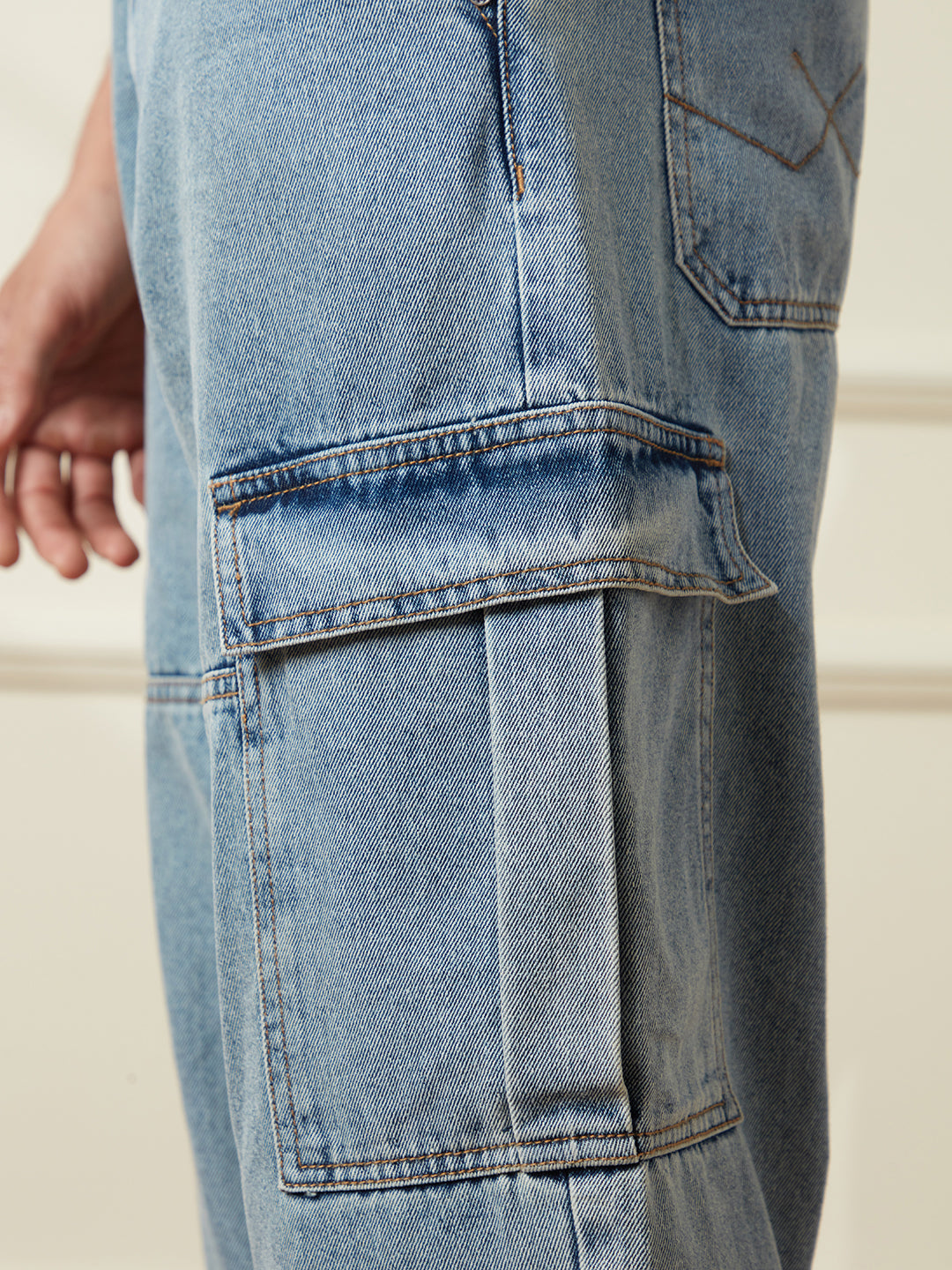 Casual Loose Fit Denim Cargo | Blue