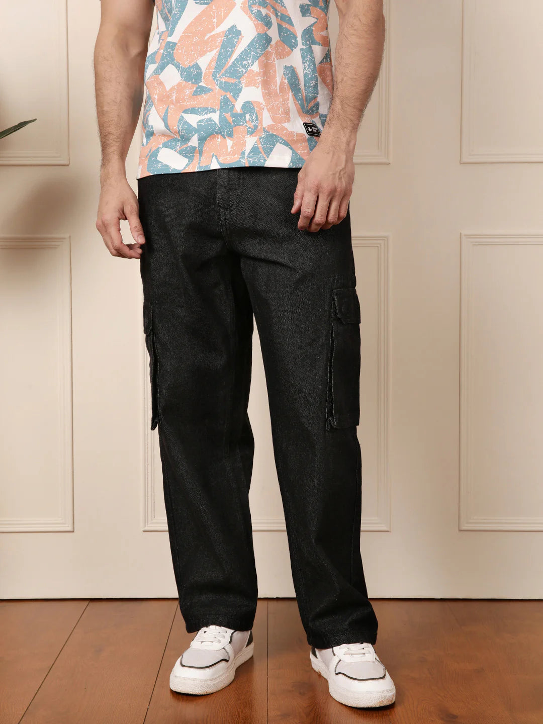 Loose Fit Utility Denim Cargo | Black