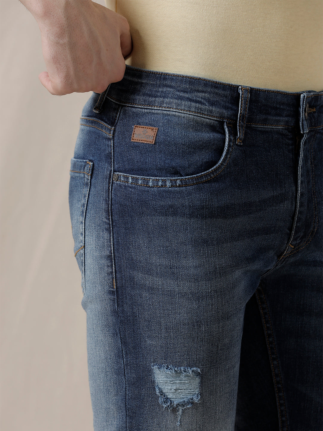Distressed Medstone Blue Jeans