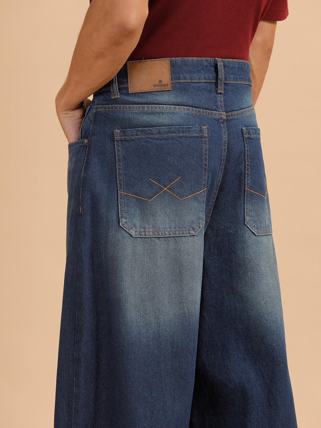 Solid Heavy Fade Baggy Fit Jeans | Blue