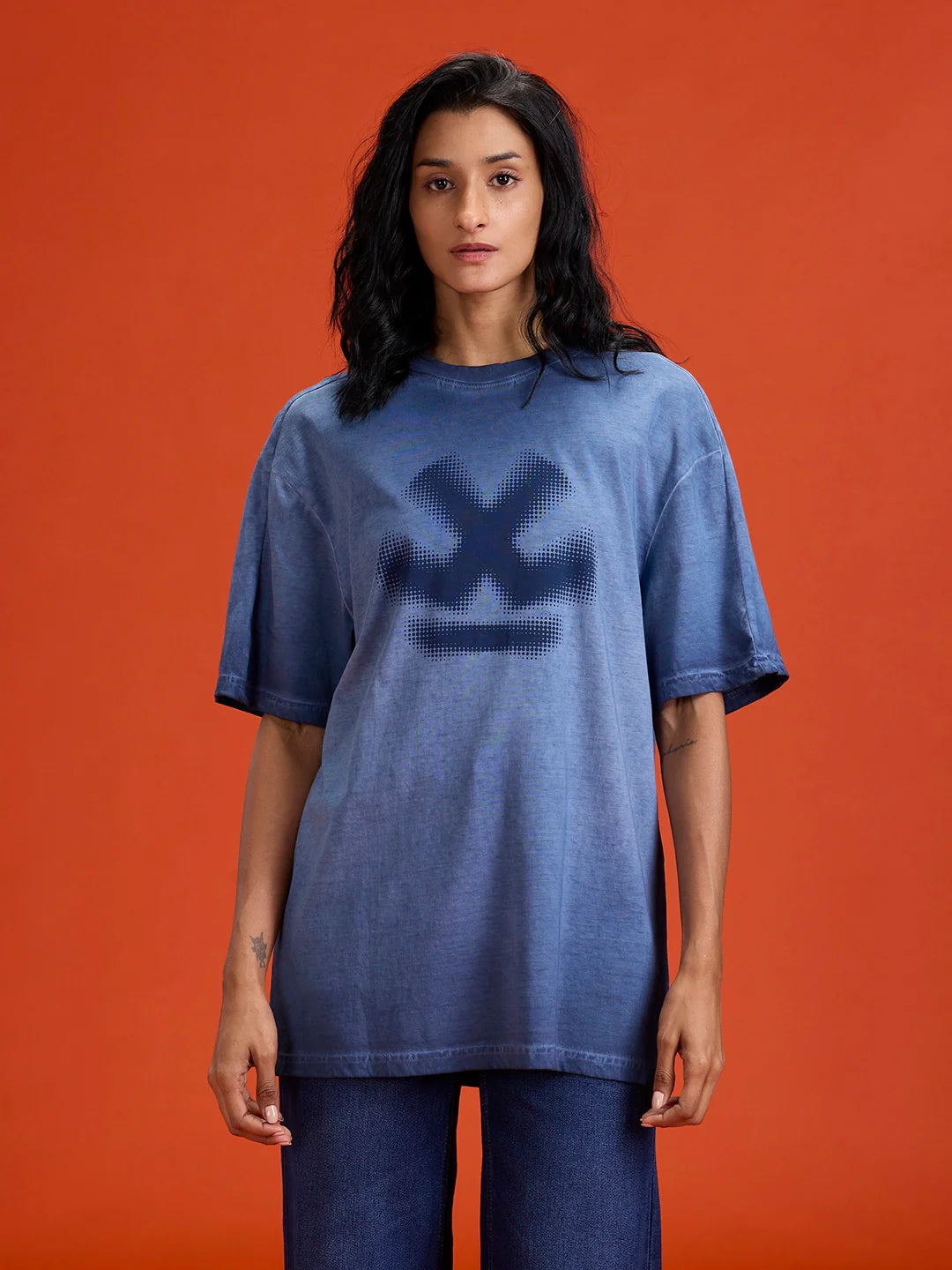 Wrogn branded washed oversized fit t-shirt | Blue