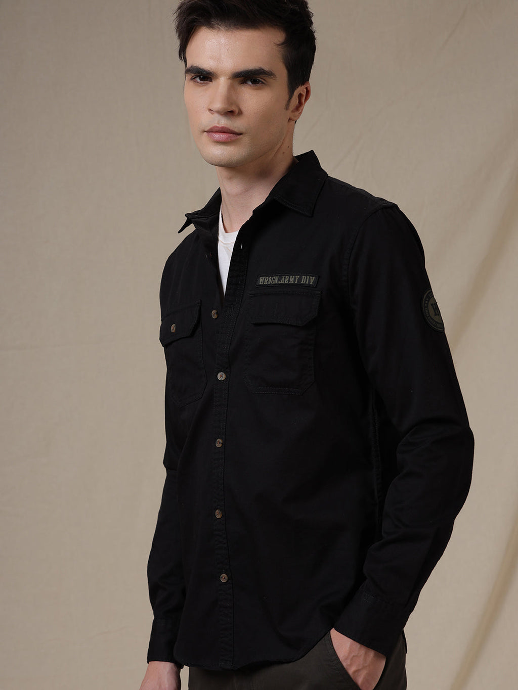 Wrogn Patch Technical Black Shirt