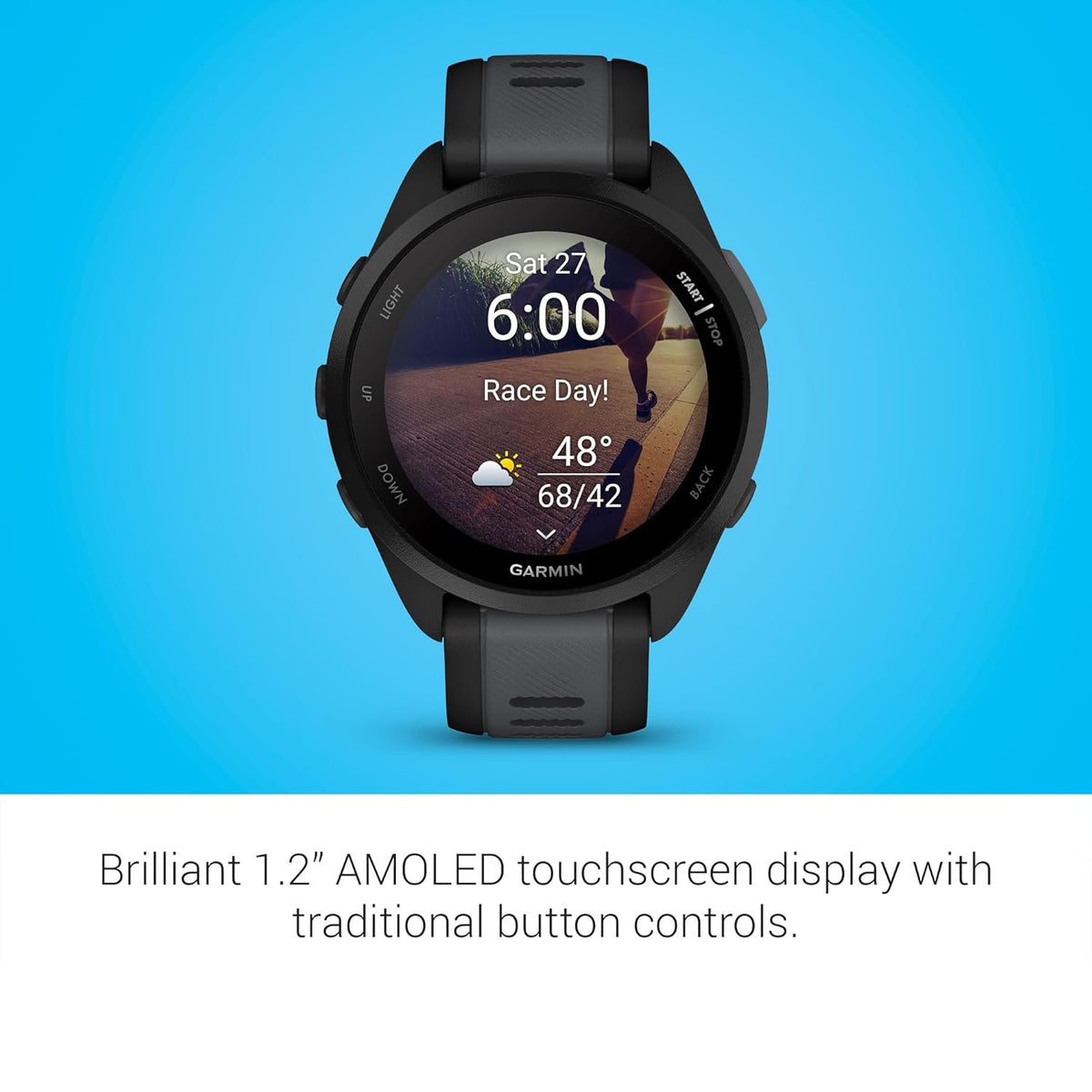 Garmin Forerunner 165, Running Smartwatch with GPS, Colorful AMOLED Display, Training Metrics and Recovery Insights, (Black/Salte Gray)