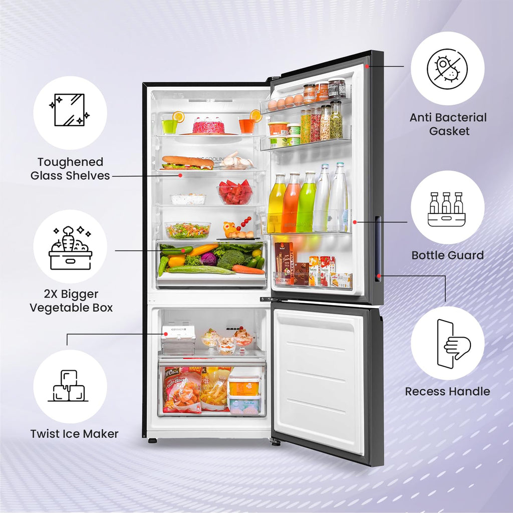 Haier 325 L, 3 Star, Convertible 14-in-1, Triple Inverter & Fan Motor Technology, with Display Frost Free, Bottom Mounted Double Door Refrigerator (HEB-333GB-P, GE Black)