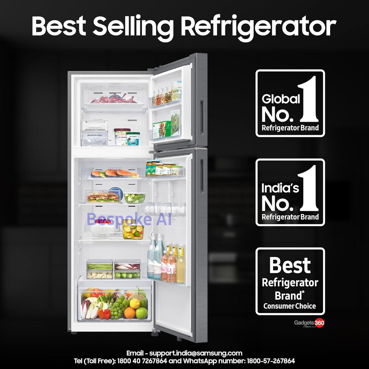 Samsung 350 L, 3 Star, Frost Free Double Door Refrigerator (RT38DG5A4DS8HL, Elegant Inox, Silver)