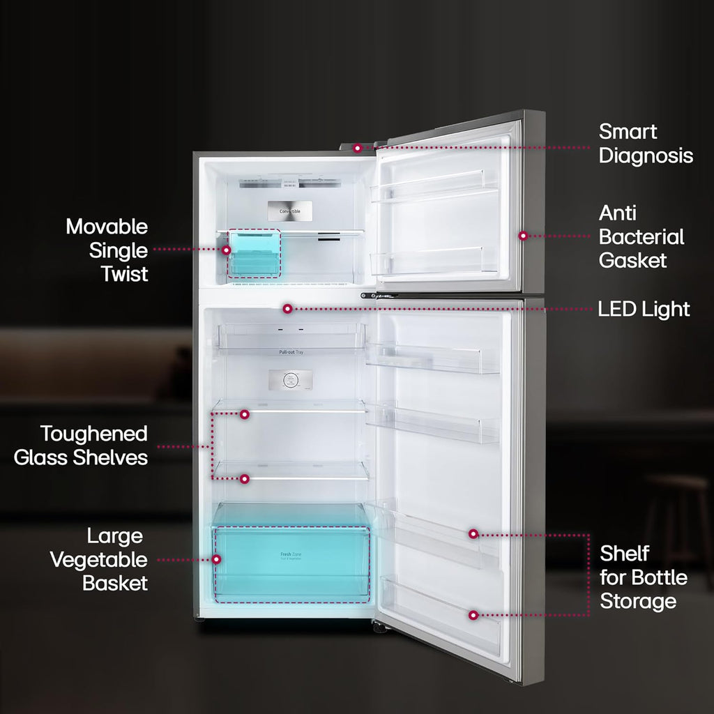 LG 380 L 3 Star Frost-Free Smart Inverter Double Door Refrigerator (GL-S412SPZX, Shiny Steel)