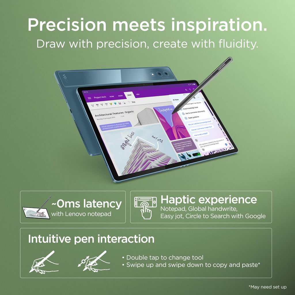 Lenovo Yoga Tab Plus Smartchoice AI Tablet with Pen + Keyboard |12.7" Display, 3K Resolution, 144 Hz|16GB RAM, 512GB ROM|Snapdragon 8 Gen 3|10200 mAh|6 Speakers|USB 3.0 with DP-Out|1Year ADP Free|Teal