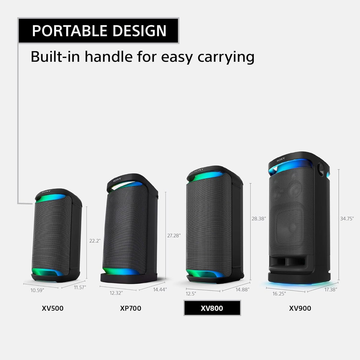Sony SRS-XV800 X-Series Wireless Portable Bluetooth Karaoke Party Speaker IPX4 Splash-Resistant with 25 Hour-Battery, Built-in Handle and Wheels, Omnidirectional Sound, and Ambient Lights