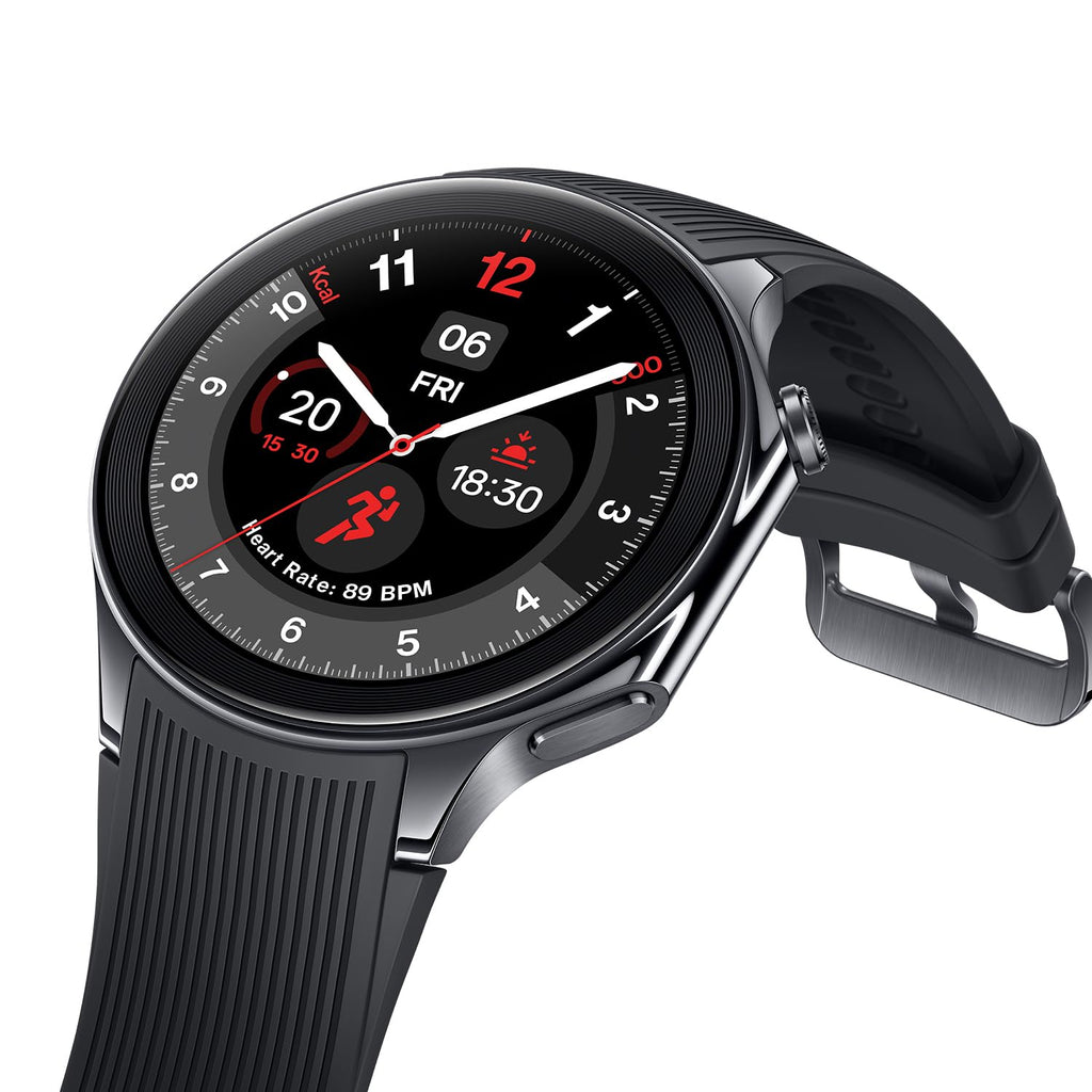 OnePlus Watch 2 with Wear OS 4,Snapdragon W5 Chipset,Upto 100hrs battery life,1.43’’ AMOLED Display,Stainless Steel & Sapphire Crystal build,Dual Frequency GPS,5 ATM, IP68 & BT Calling