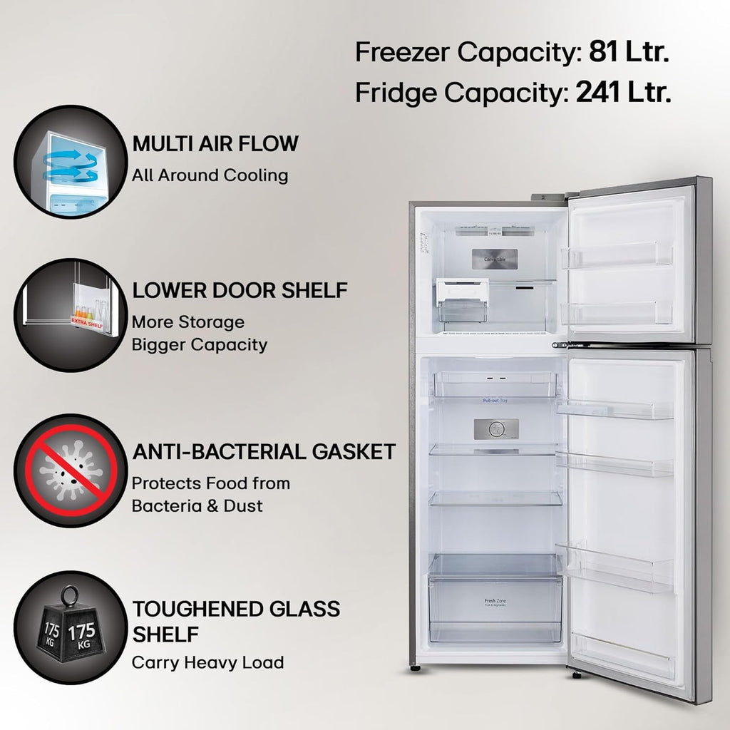 LG 322 L 3 Star Frost-Free Smart Inverter Double Door Refrigerator (GL-S342SDSX, Dazzle Steel, Convertible with Express Freeze)