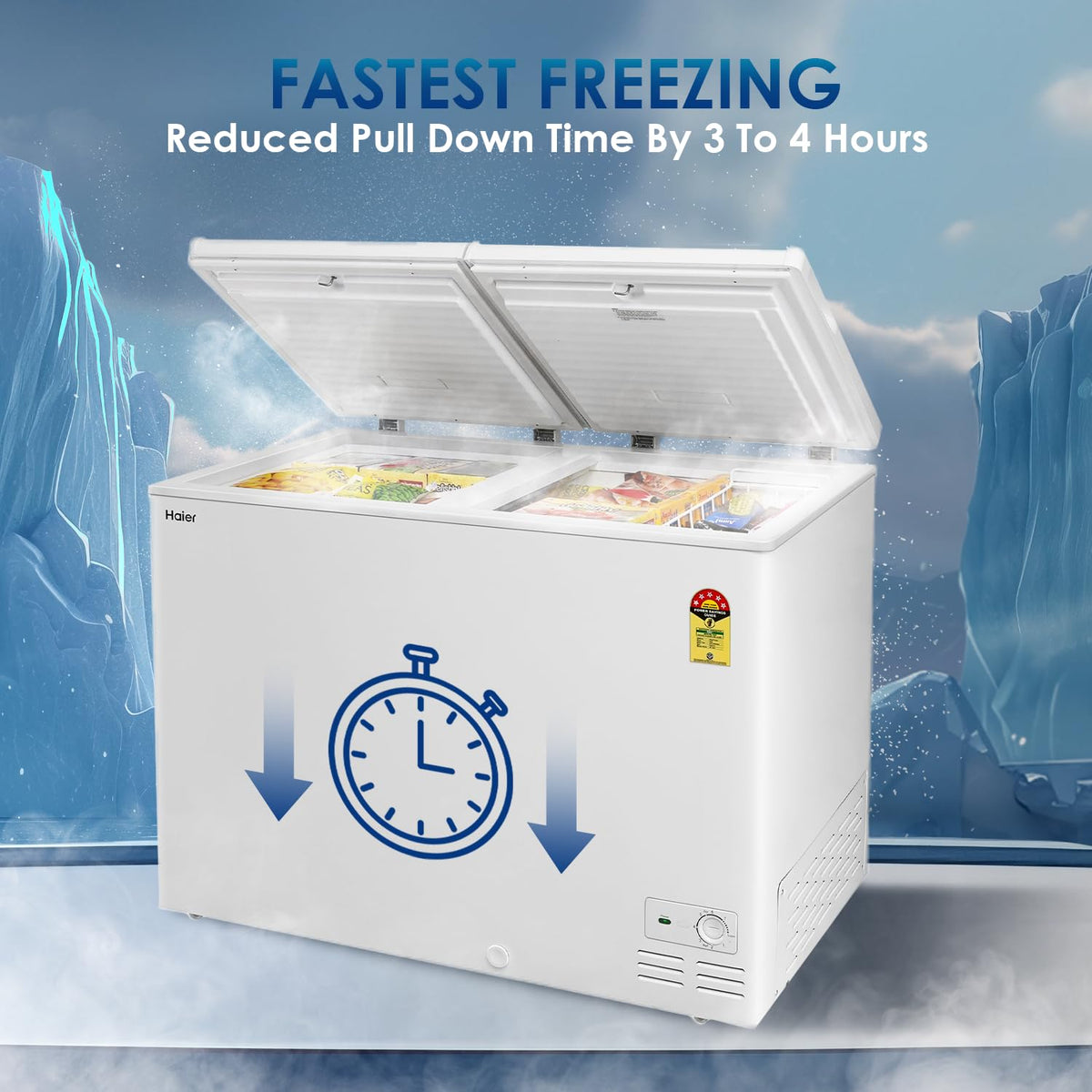 Haier 301 L Double Door Standard Deep Freezer  (White, Convertible Freezer, HFC-320DM5, 5 Star)