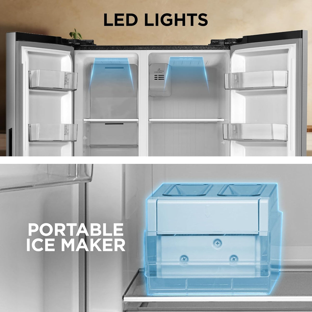 Midea 563 L Side By Side, frost free,Digital Display,Stabilizer Free Operation, Inverter compressor Refrigerator (MDRS710FGF46 Bru Steel)