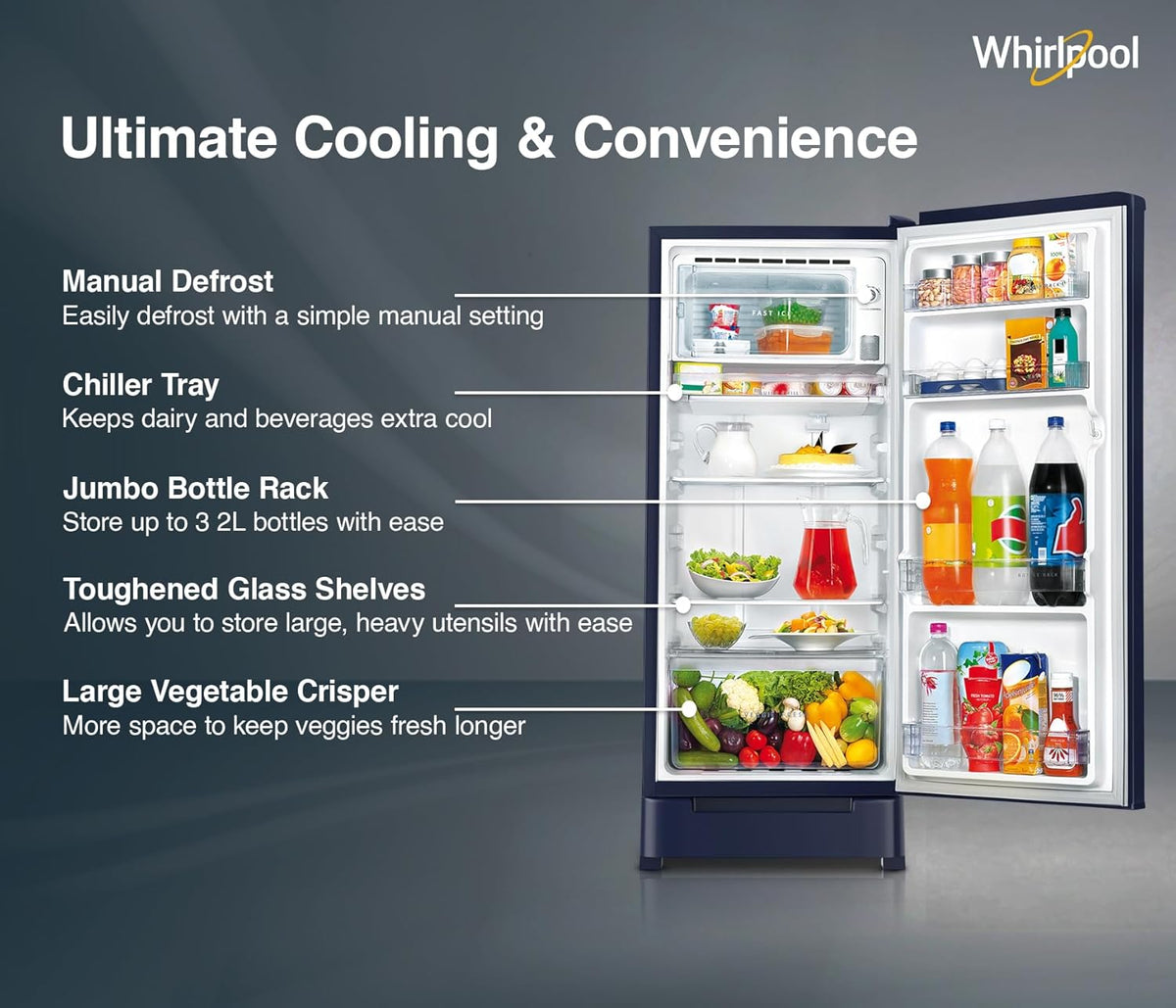 Whirlpool 192 L 4 Star Icemagic Powercool Direct-Cool Single Door Refrigerator with Base Drawer (215 IMPC ROY 4S SAPPHIRE MULIA-Z)