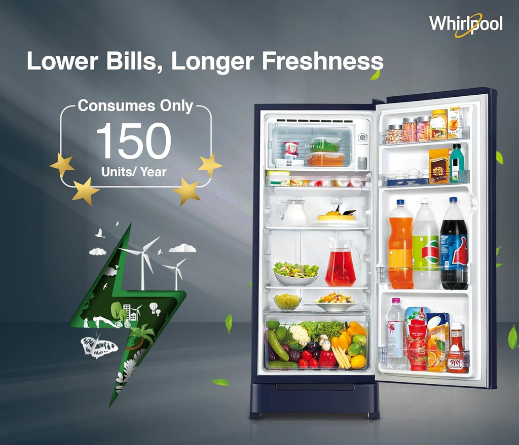 Whirlpool 192 L 4 Star Icemagic Powercool Direct-Cool Single Door Refrigerator with Base Drawer (215 IMPC ROY 4S SAPPHIRE MULIA-Z)