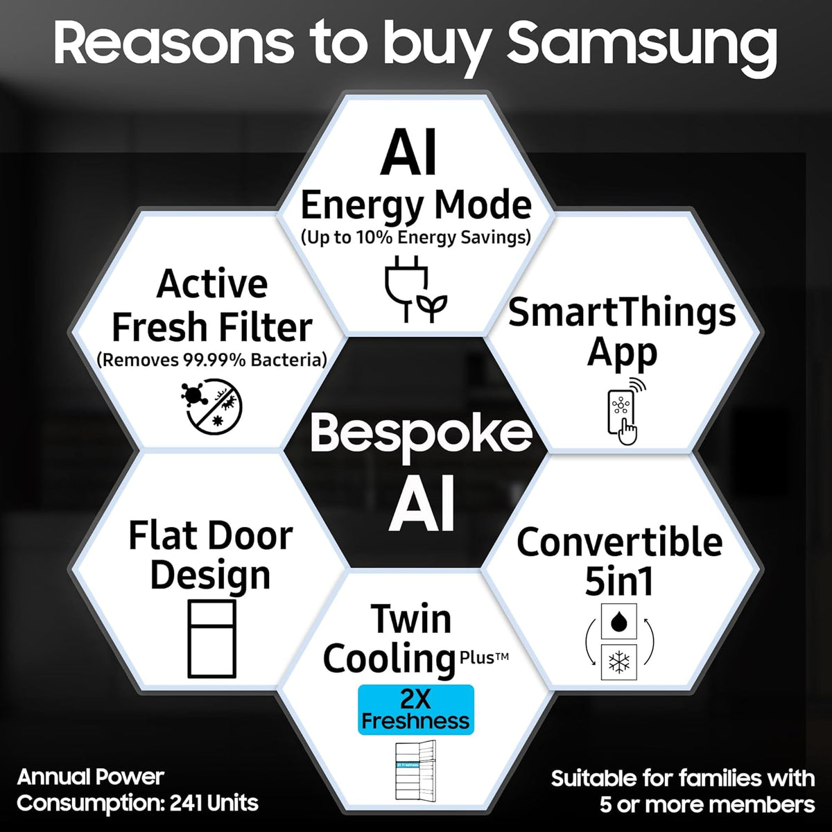 Samsung 330 L, 3 Star, Convertible 5-in-1, Digital Inverter, Frost Free Double Door, WiFi Enabled Bespoke AI Refrigerator (RT34DG5A4DS8HL, Elegant Inox, Silver)