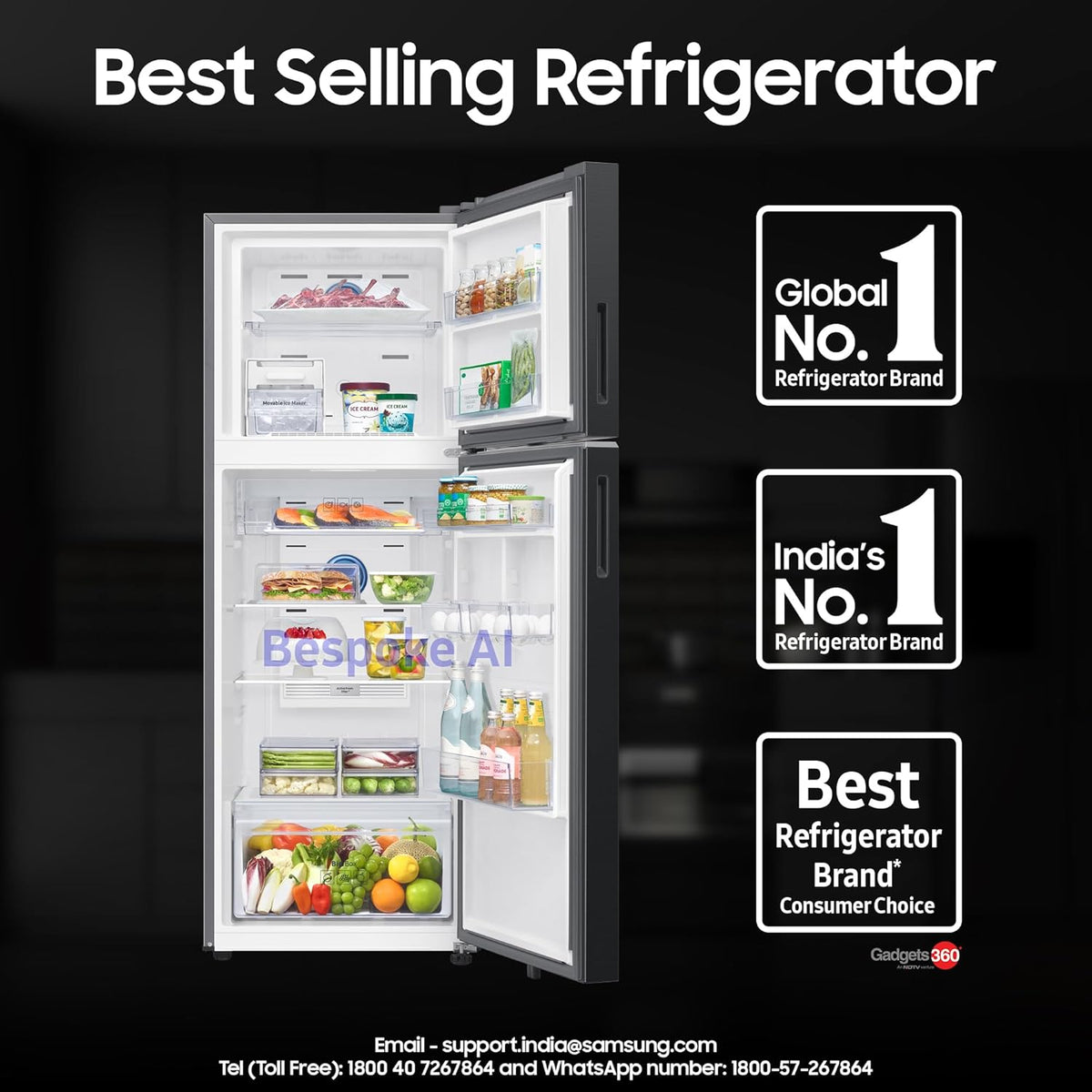 Samsung 330 L, 3 Star, Convertible 5-in-1, Digital Inverter, Frost Free Double Door, WiFi Enabled Bespoke AI Refrigerator (RT34DG5A4DBXHL, Luxe Black)