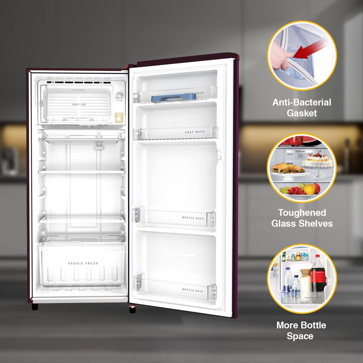 Whirlpool 184 L Direct Cool Single Door 2 Star Refrigerator (Wine Serena, 205 WDE PRM 2S WINE SERENA-Z)