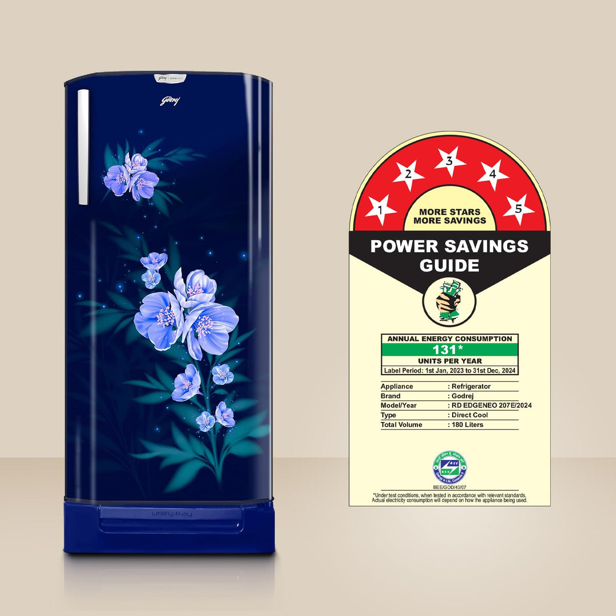 Godrej 180 L 5 Star Single Door Refrigerator (RD EDGENEO 207E TDF MP BL, Maple Blue)