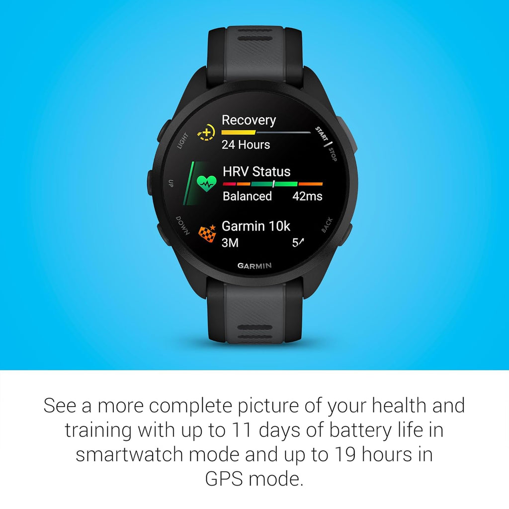 Garmin Forerunner 165, Running Smartwatch with GPS, Colorful AMOLED Display, Training Metrics and Recovery Insights, (Black/Salte Gray)