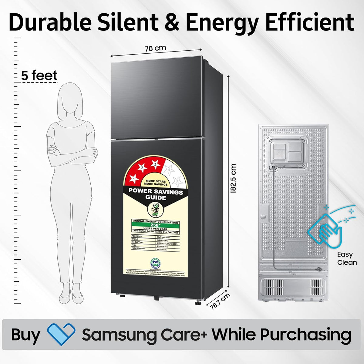 Samsung Smart Choice 467 L, 3 Star, Convertible 5-in-1, Digital Inverter, Frost Free Double Door, Bespoke AI WiFi Enabled Refrigerator (RT80F51C3KHL, Luxe Black)