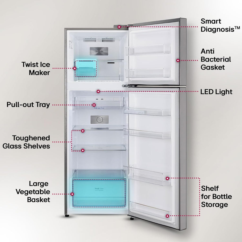 LG 322 L 3 Star Frost-Free Smart Inverter Double Door Refrigerator (GL-S342SDSX, Dazzle Steel, Convertible with Express Freeze)