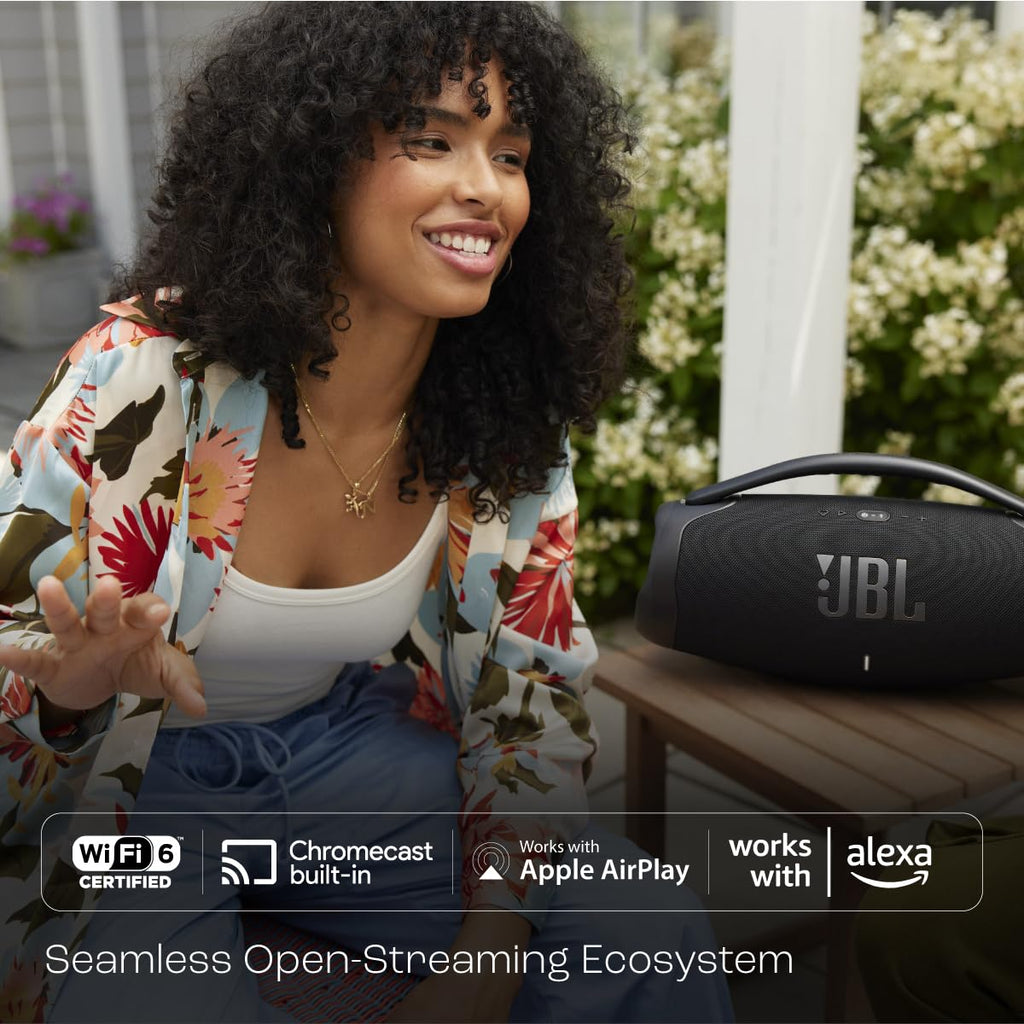 JBL Boombox 3 Wi-Fi, Wireless Portable Bluetooth Speaker, 24H Playtime, Deepest Bass, Built-in Powerbank, Wi-Fi with AirPlay, Alexa Multi-Room, Chromecast Built-in