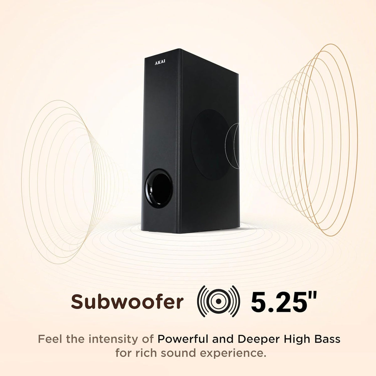 Akai SB120, 2.1 Channel Soundbar with 120 Watts Wired Subwoofer for Extra Deep Bass, Black