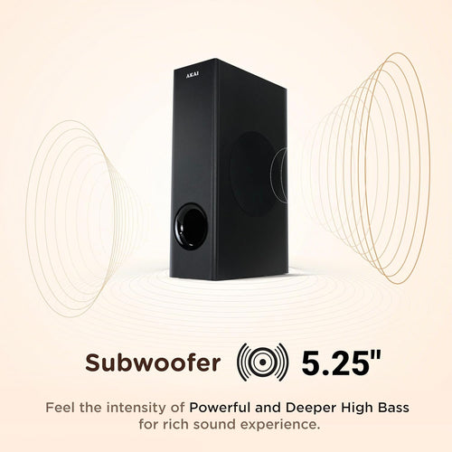 Akai SB120, 2.1 Channel Soundbar with 120 Watts Wired Subwoofer for Extra Deep Bass, Black