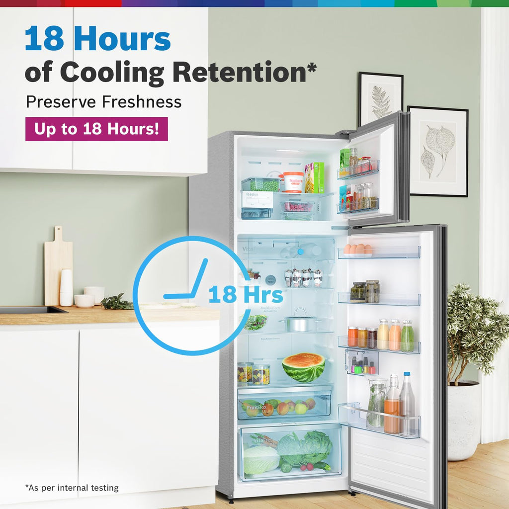 BOSCH Series 4 368 Litres 3 Star Frost Free Double Door Refrigerator (CTC39K03NI, Smoky Steel)