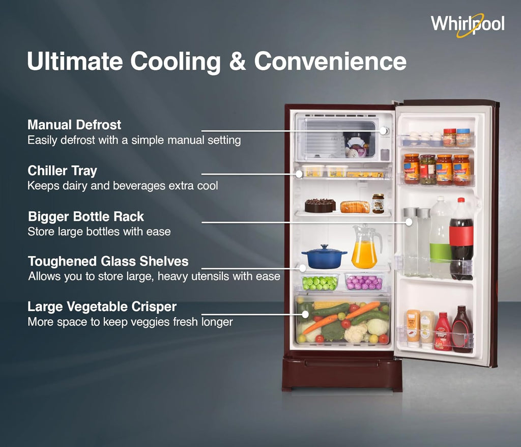 Whirlpool 184 L 5 Star Direct-Cool Single Door Refrigerator (205 WDE ROY 5S Inv SAPPHIRE SPRING-Z)