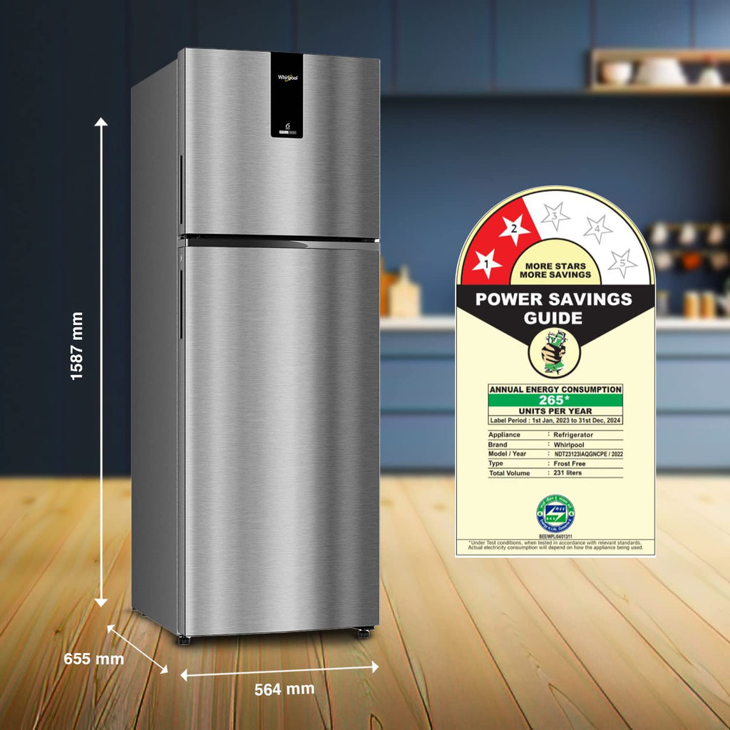 Whirlpool 235L 2 Star Intellifresh Inverter Frost-Free Double Door Refrigerator (IF INV ELT DF278 German Steel, (2S) TL, Grey)-(Used condition)