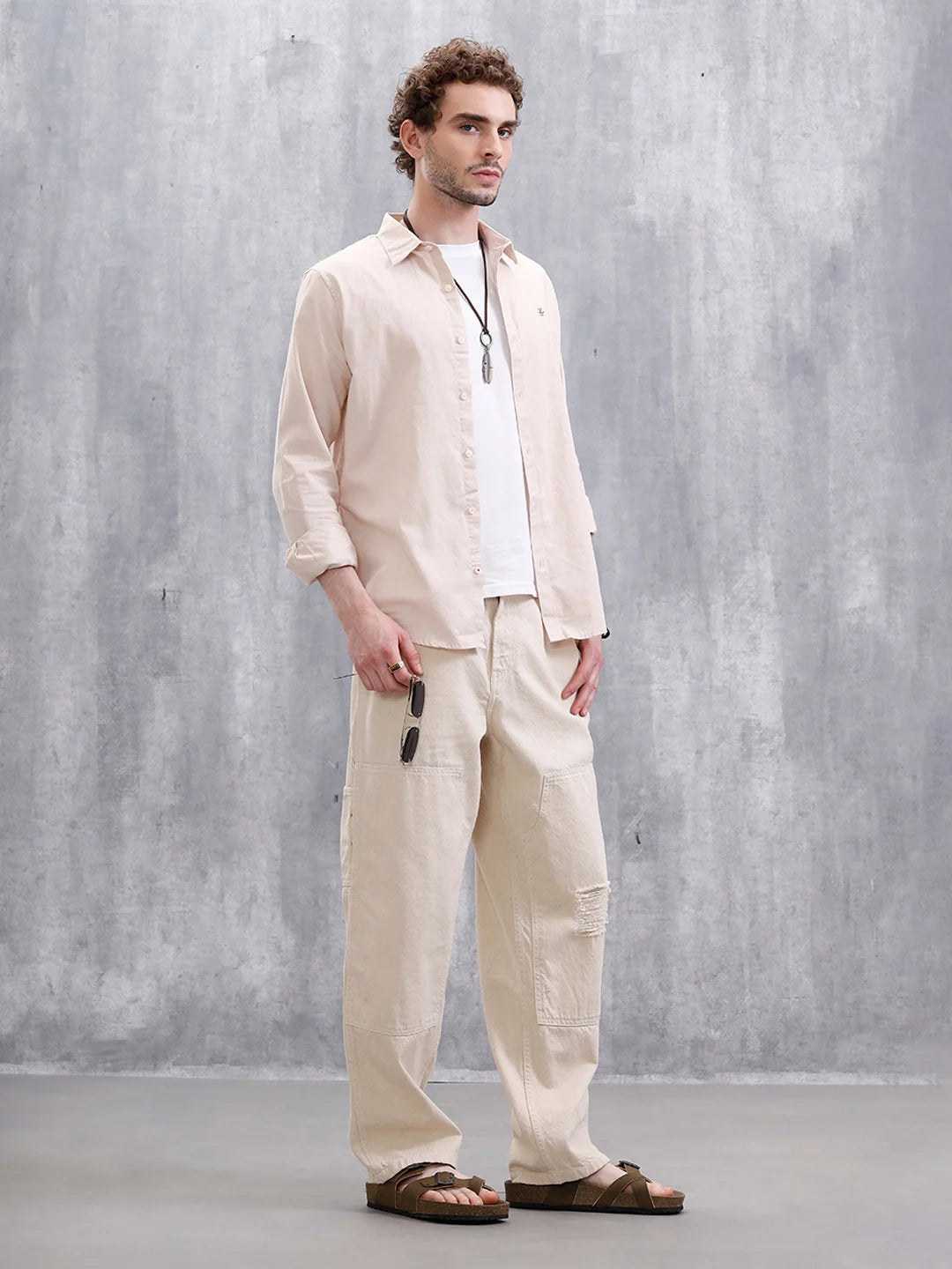Cotton Dobby Slim Fit Shirt | Beige