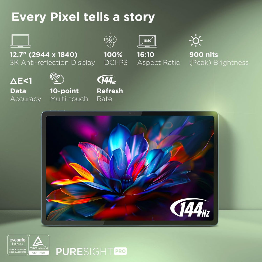 Lenovo Yoga Tab Plus Smartchoice AI Tablet with Pen + Keyboard |12.7" Display, 3K Resolution, 144 Hz|16GB RAM, 512GB ROM|Snapdragon 8 Gen 3|10200 mAh|6 Speakers|USB 3.0 with DP-Out|1Year ADP Free|Teal