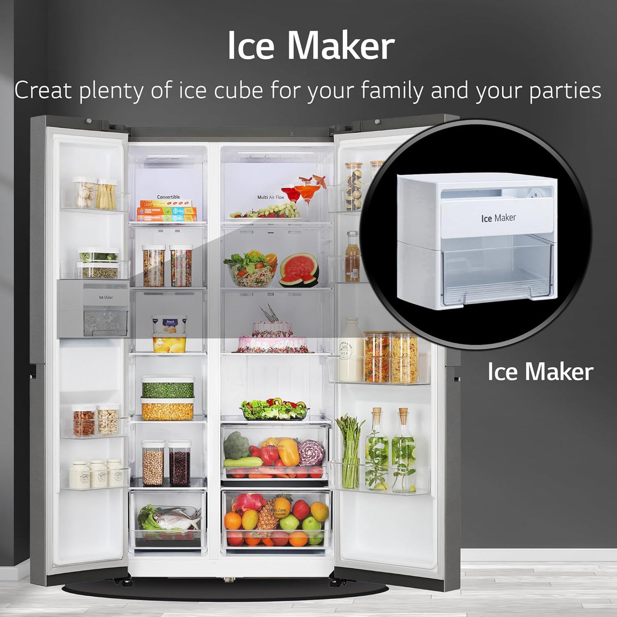 LG 650 L, 3 Star, S Frost Free Double Door Side by Side Refrigerator (GL-B257HDS3, Dazzle Steel, Express Freeze)