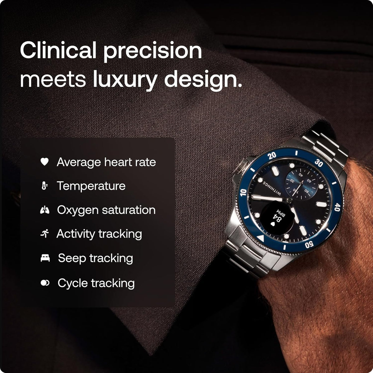 Withings ScanWatch Nova, Heart Health Hybrid Smartwatch for Men & Women - ECG, with SPO2, Temperature Monitoring, Sleep, Respiratory Health, Cycle Monitoring, 30-Day Battery Life, iOS & Android, Blue