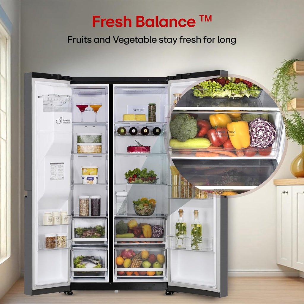 LG 630 L, 3 Star, Frost-Free, Double Door, Door Cooling+, Hygiene Fresh+, Smart Inverter, Wi-Fi Convertible Side By Side Refrigerator with AI ThinQ (GL-L257CMC3, Matt Black, Ice & Water Dispenser)
