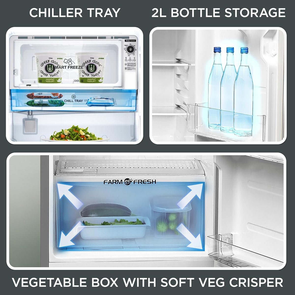Midea, 190 L, Direct Cool Refrigerator , 2 Star, Silver, Handle MRD190D2HPBS