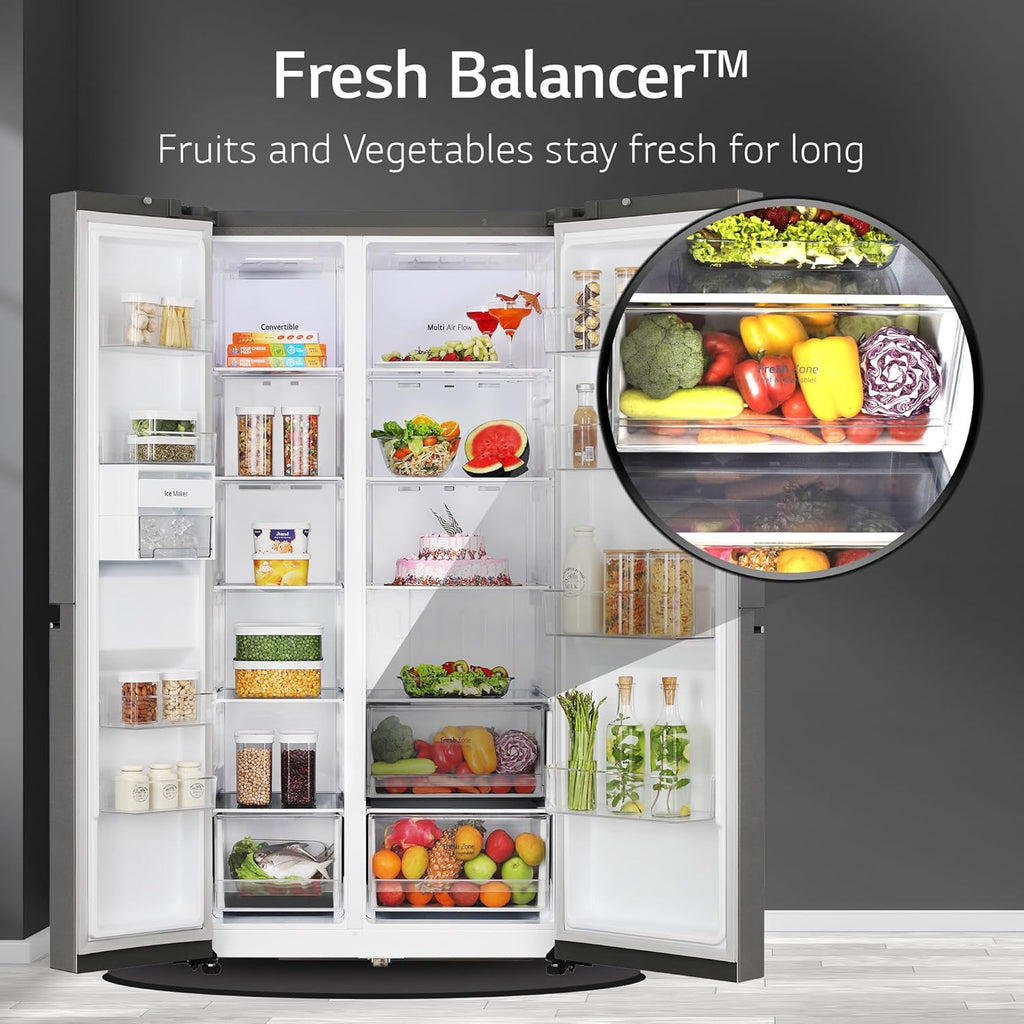 LG 650 L, 3 Star, S Frost Free Double Door Side by Side Refrigerator (GL-B257HDS3, Dazzle Steel, Express Freeze)