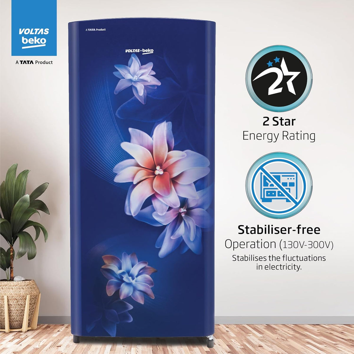 Voltas Beko, A Tata Product 183 L 2 Star Direct Cool Single Door Refrigerator (RDC215D/S0WBR0M0000GO, Hairline Blue, With Fresh Box Technology