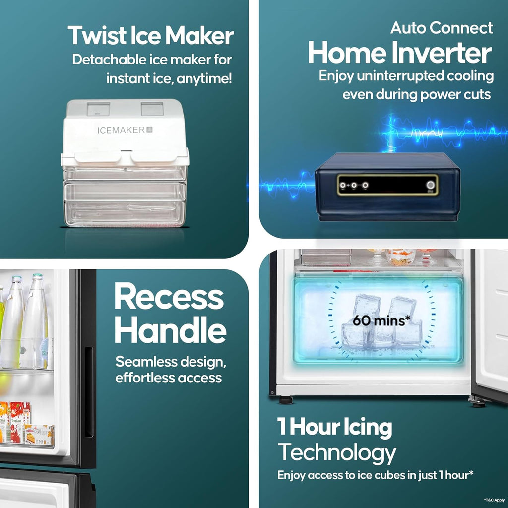 Haier 355 L, 3 Star, Convertible 14-in-1, Triple Inverter & Fan Motor Technology, Bottom Mounted Double Door Refrigerator (HEB-363MB-P, Graphite Black,)