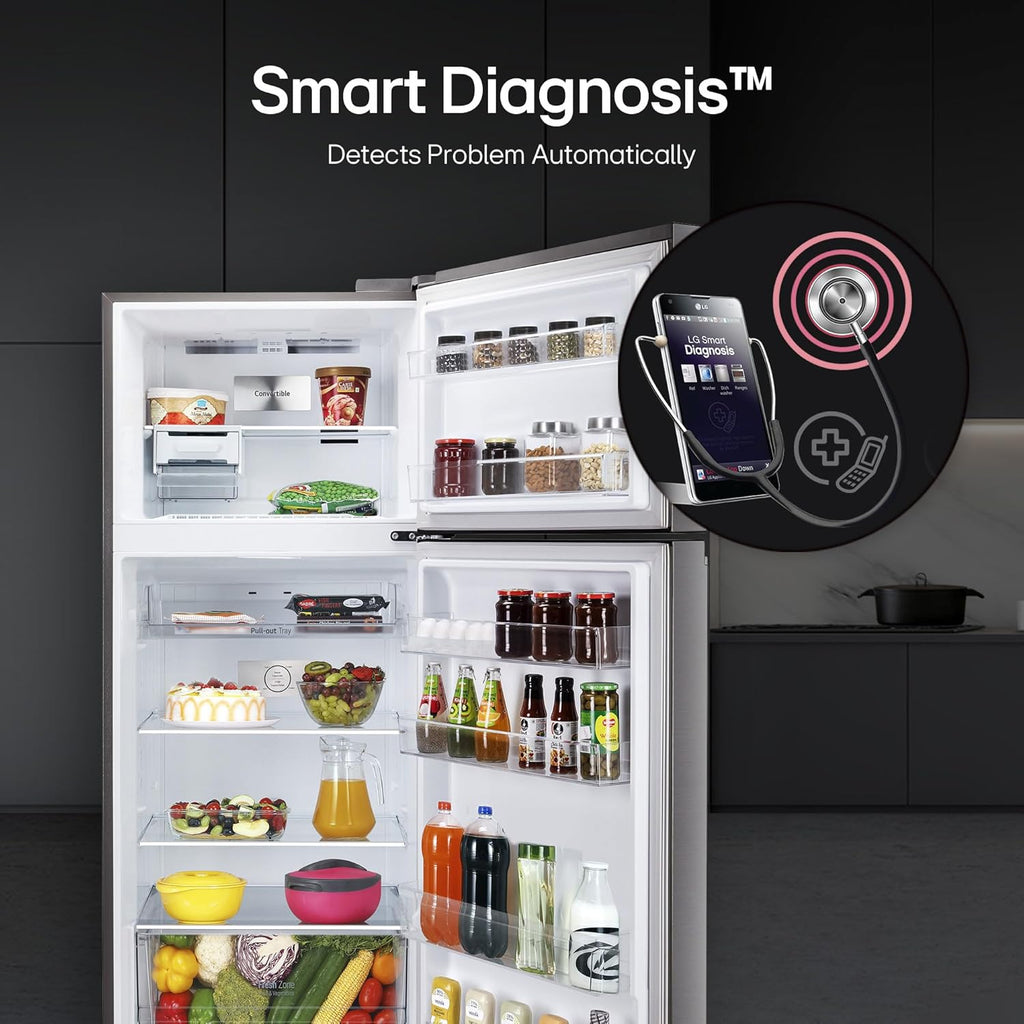 LG 380 L 3 Star Frost-Free Smart Inverter Double Door Refrigerator (GL-S412SPZX, Shiny Steel)