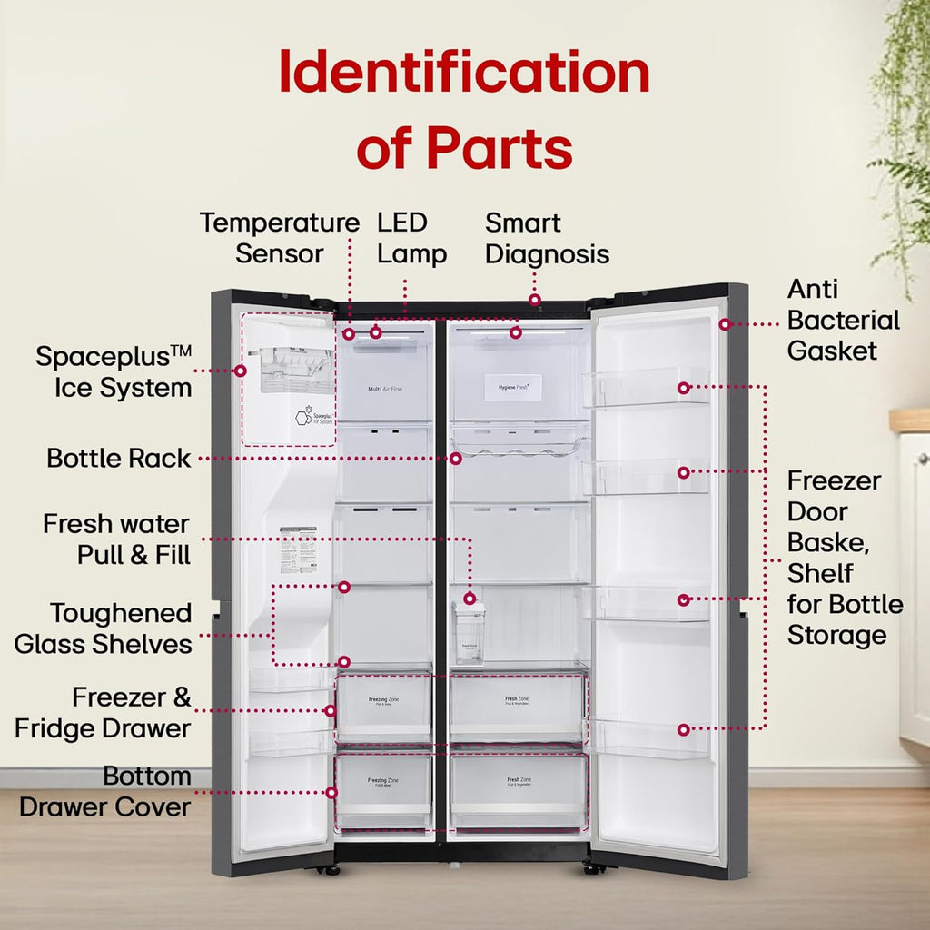 LG 630 L, 3 Star, Frost-Free, Double Door, Door Cooling+, Hygiene Fresh+, Smart Inverter, Wi-Fi Convertible Side By Side Refrigerator with AI ThinQ (GL-L257CMC3, Matt Black, Ice & Water Dispenser)