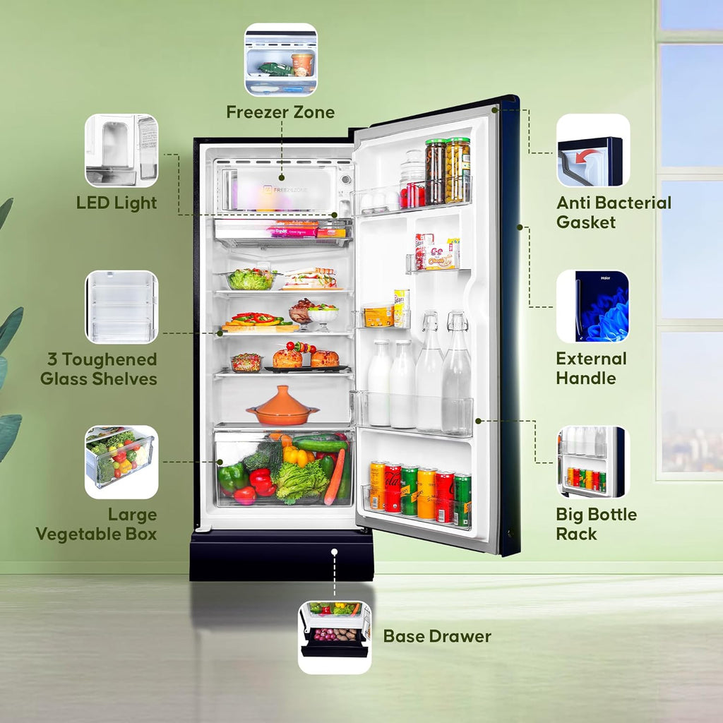 Haier 190 L, 5 Star, Direct-Cool Single Door Refrigerator (HED-205RG, Spiral Glass)
