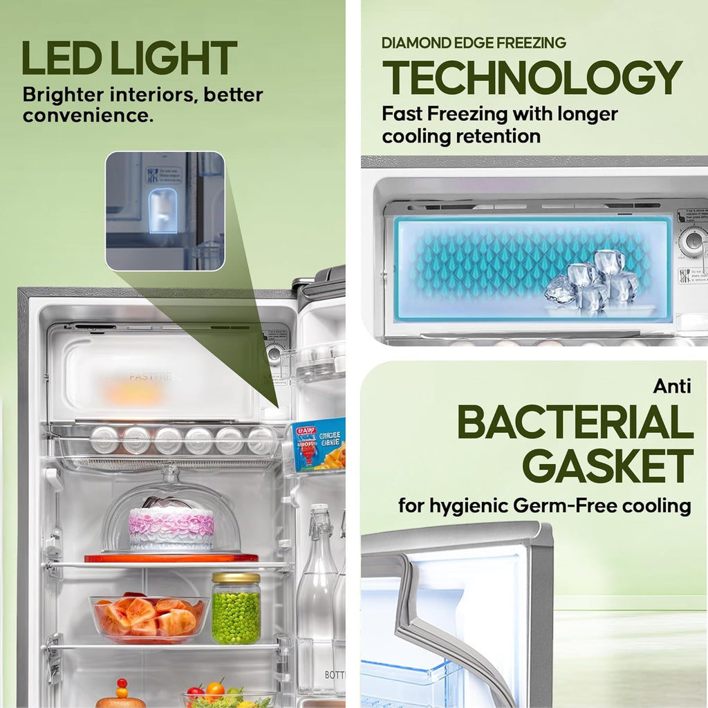 Haier 185L 2 Star Direct Cool Single Door Refrigerator | Toughened Glass Shelves | Large Veg Box | Fast Ice Making | Longer Cooling Retention | Easy Clean Back (HED-19TMS-N, Moon Silver)