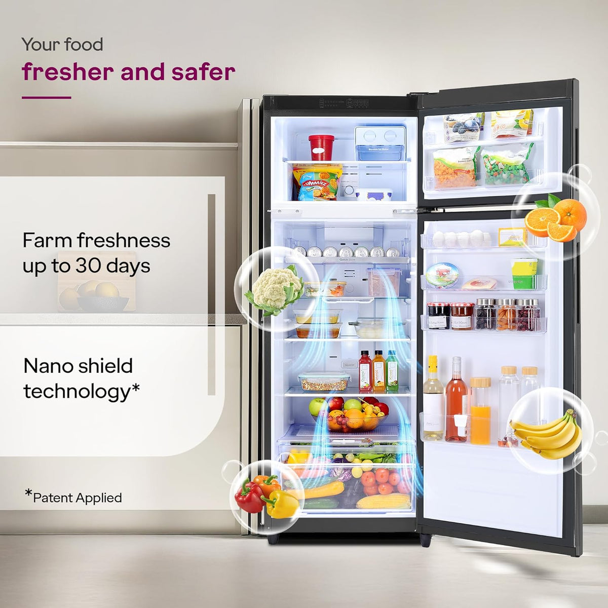 Godrej 272 L 3 Star Convertible Technology, 30 days Farms Freshness Inverter Frost Free Double Door Refrigerator(, RF EON 294C RCIT FS ST, Fossil Steel) (Touched Up)